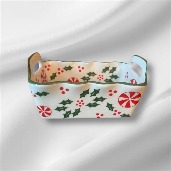 Temptations Retired Holiday Christmas Baking Dish Holly Berries Peppermint 12 Oz - Picture 6 of 6